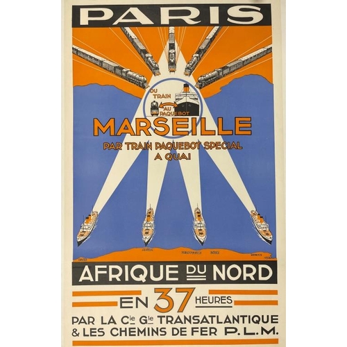 94 - TRAVEL POSTERS: 1930s Vintage French Ocean liner Poster, Paris Marseille Afrique du Nord, Cie Gle Co... 