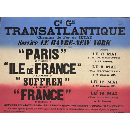 95 - TRAVEL POSTERS: Early 20th century French Compagnie Générale Transatlantique poster, Transatlantique... 