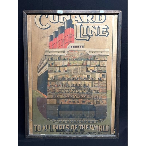 96 - POSTERS: Cunard Line cross sectional of Aquitania, 'To All Parts of The World' mounted on board. A/F... 