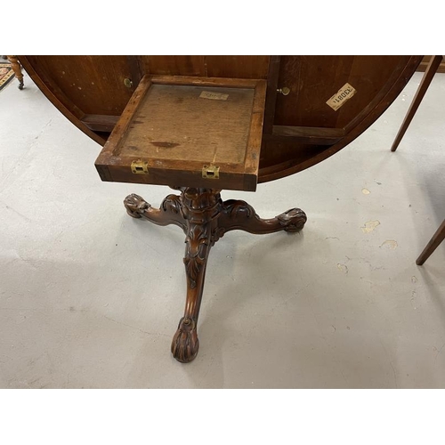 94 - Early 19th cent. Rosewood circular tilt top dining table on carved column support with tripod feet o... 