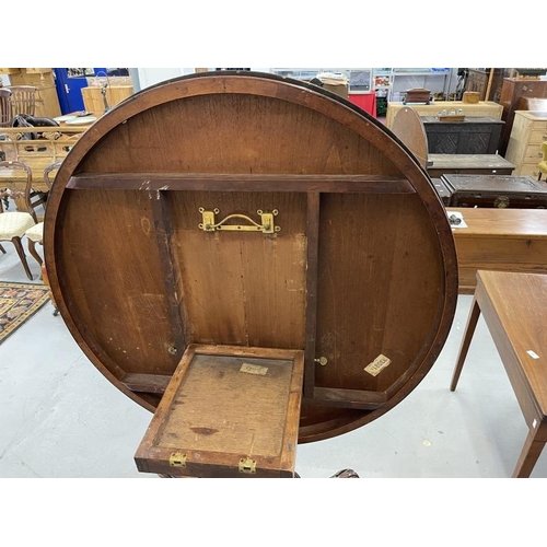 94 - Early 19th cent. Rosewood circular tilt top dining table on carved column support with tripod feet o... 