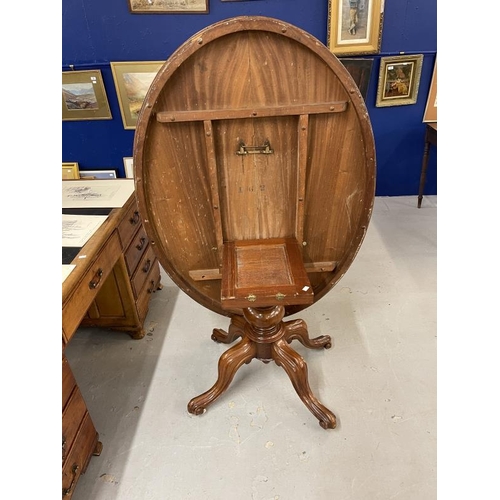 98 - 19th cent. Mahogany tilt top breakfast table (top A/F), on four leg single column base. Approx. 52in... 