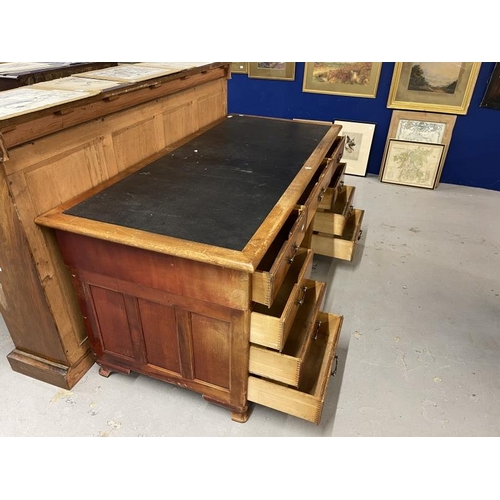 99 - Edwardian mahogany stained nine drawer twin pedestal desk with brass drop handles. Approx. 66ins. x ... 