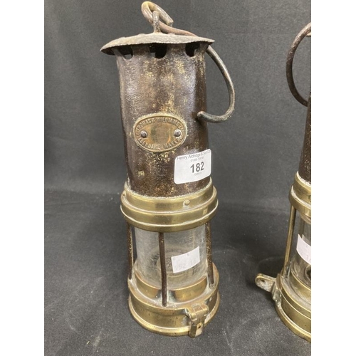 182 - Miners Safety Lamps: Late 19th cent. Evan Thomas & Williams, Aberdare, stamped 284 on the reservoir ... 