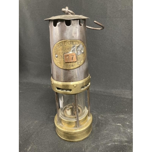 184 - Miners Safety Lamps: Late 19th cent. Evan Thomas & Williams, Aberdare, clock No. 17, also stamped 59... 