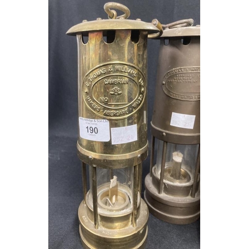 190 - Miners Safety Lamps: Late 20th/early 21st cent. Working examples all Evan Thomas & Williams numbers ... 