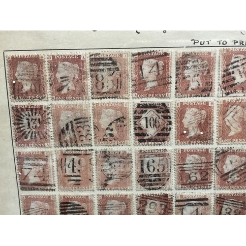 224A - Stamps: Very unusual and scarce collection of 1d reds, a framed, glazed reconstructed sheet of 240, ... 