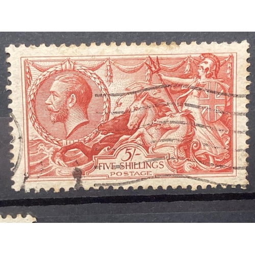 227 - Stamps: GB 1918 printed by Bradbury, Wilkinson & Co. Ltd. SG414 2s6d, SG416 5s, and SG417 10s, Seaho... 