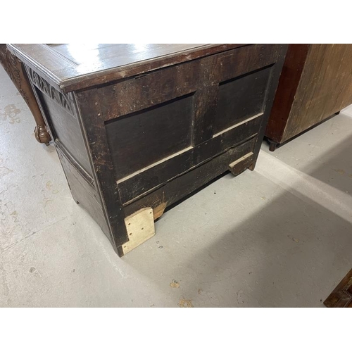 101 - 18th cent. Mule chest of modest proportions with later alterations. 20ins. x 39ins. x 30ins.