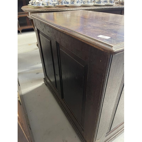 103 - 19th cent. Oak kneehole desk, three drawers across the top, with a door either side revealing shelve... 