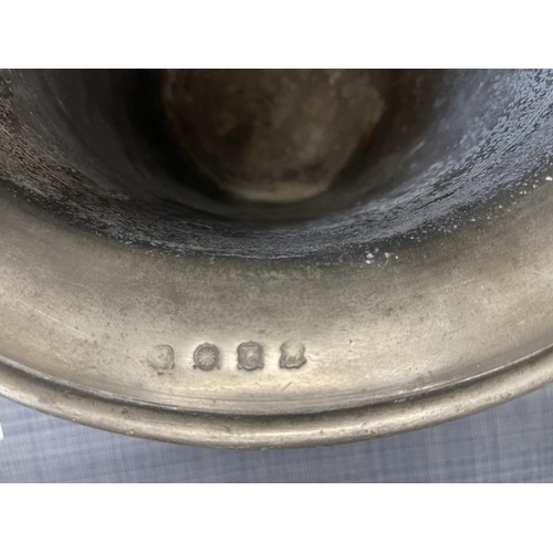 104 - 18th cent. Pewter spittoon. 8ins high x 12ins wide.