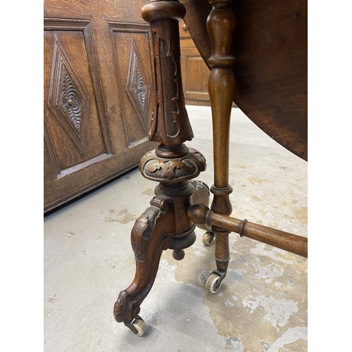 111 - 19th cent. Burr walnut Sutherland table on brass and ceramic castors. Approx. 41ins. x 36ins (when o... 