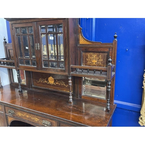 114 - 19th cent. Rosewood display cabinet with inlay, two glazed doors over one long drawer and two cupboa... 