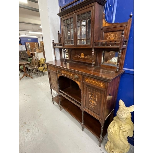 114 - 19th cent. Rosewood display cabinet with inlay, two glazed doors over one long drawer and two cupboa... 