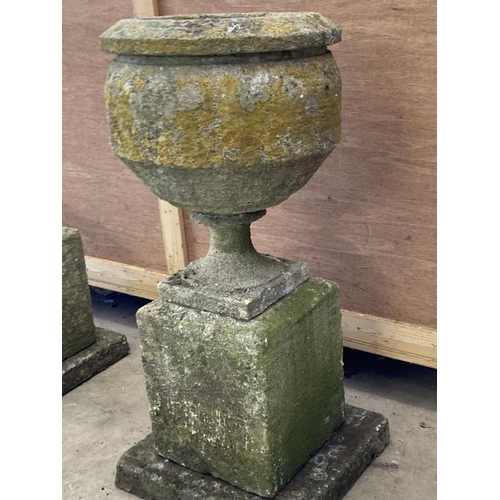 126 - 19th cent. Stone urns, a pair. A/F. Approx. 36ins high.