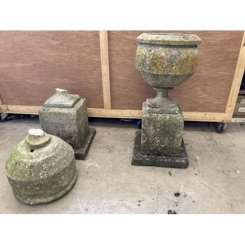 126 - 19th cent. Stone urns, a pair. A/F. Approx. 36ins high.