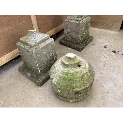 126 - 19th cent. Stone urns, a pair. A/F. Approx. 36ins high.