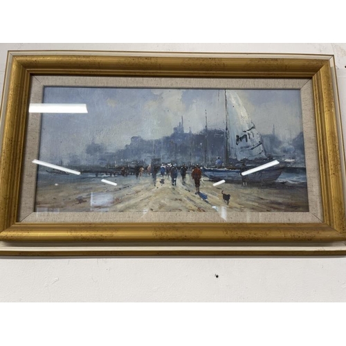 137 - 20th cent. English School: Oil on canvas Edwardian beach study with figures. 7ins. x 18ins. Plus oil... 