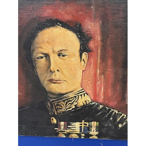 156 - 20th cent. English School: Oil on canvas of Sir Winston Churchill taken from an image of him in 1917... 