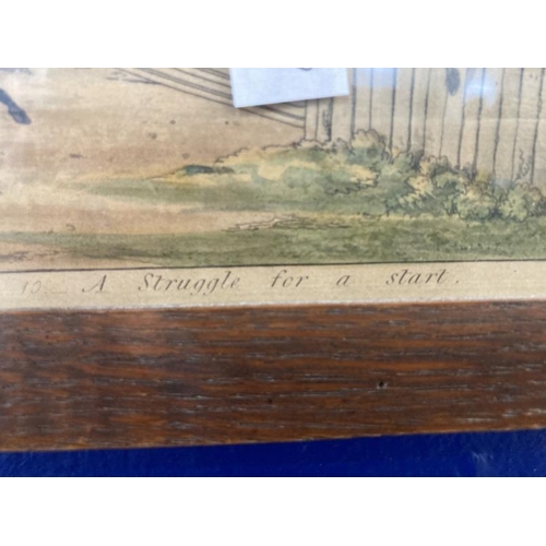 157 - Early 20th cent. Coloured hunting engravings 'A Check' and 'A Struggle for a Start', oak framed and ... 