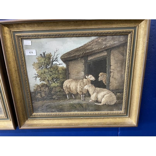 171 - Benjamin Zobel (1762-1831) Attributed To: Sand on board paintings, sheep by a stable, figures by two... 