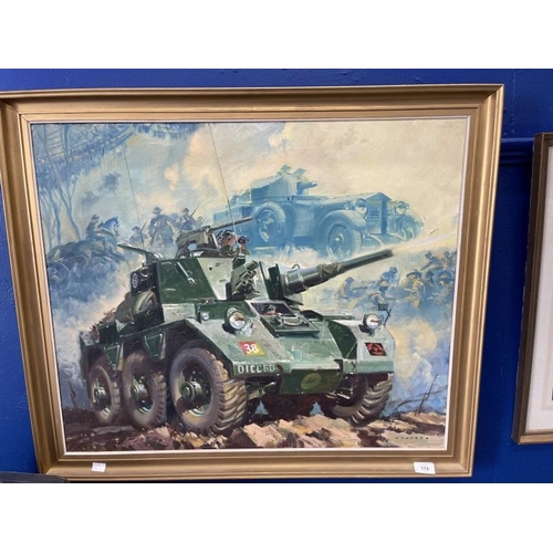 174 - Frank Wootton (1911-1998): Oil on canvas, Saladin armoured car commissioned by Major Dennis Sulliva... 