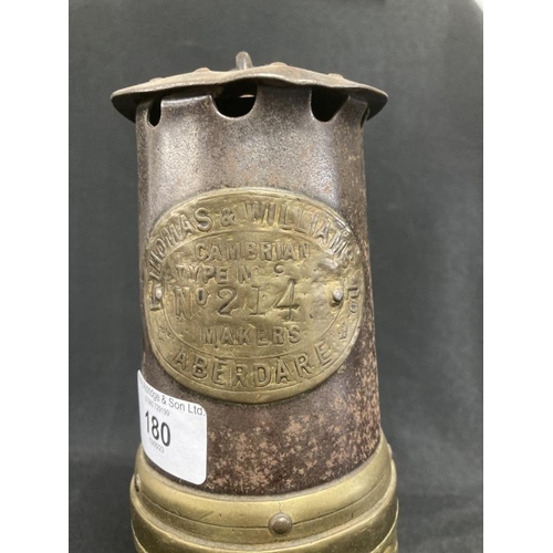 180 - Miners Safety Lamps: Late 19th cent. Evan Thomas & Williams, Aberdare, N214 and stamped on the fuel ... 