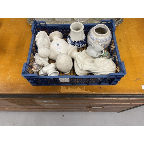 22 - Parian ware busts, approx. 9ins. x 2, Gilbertson's inhaler A/F, smaller busts (1 A/F) x 2, small tea... 