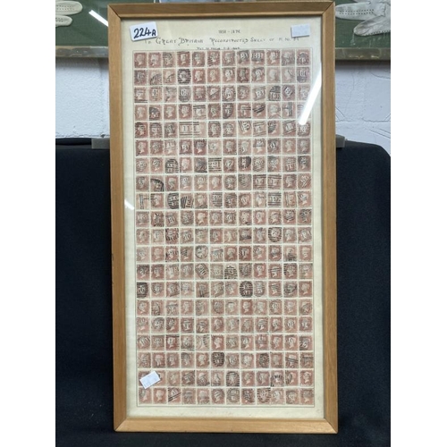 224A - Stamps: Very unusual and scarce collection of 1d reds, a framed, glazed reconstructed sheet of 240, ... 