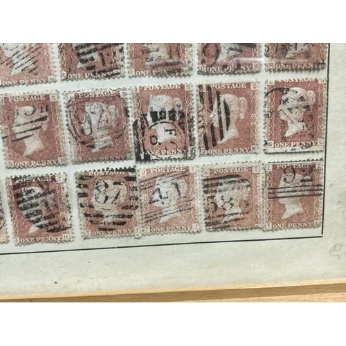 224A - Stamps: Very unusual and scarce collection of 1d reds, a framed, glazed reconstructed sheet of 240, ... 