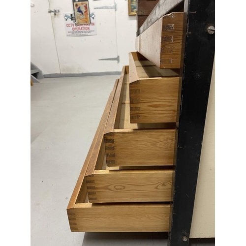 24 - 20th cent. Office plan chest of five drawers, each pine drawer approx. 55ins. x 34ins. 3ins. Overall... 