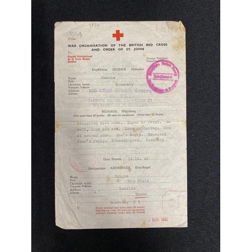 241 - Militaria: Unusual note on Red Cross stationery to a lady in Guernsey with Nazi and Censors stamps.