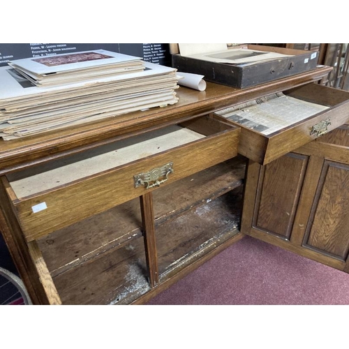 350 - 19th cent. Art style oak sideboard with two drawers above three doors. Approx. 60ins. x 20ins. x 39i... 