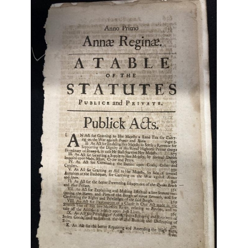 358 - Ephemera: An unusual pair of Table of Statutes Public and Private dating from 1702 and 1704, togethe... 