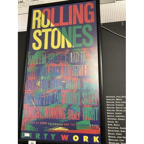 364 - Rock & Pop: Promotional poster for The Rolling Stones 1980s LP Dirty Work. 15ins. x 29ins.