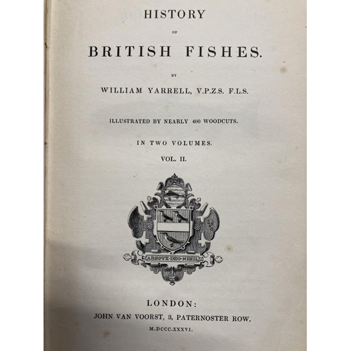 371 - Books: British Fishes, William Yarnell, Volumes 1 and 2, green cloth, 400 woodcuts, published by Joh... 