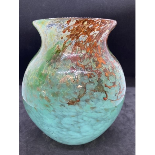 405 - The Mavis and John Wareham Collection: Monart vase pale green with bright green and red inclusions t... 