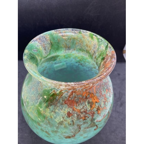 405 - The Mavis and John Wareham Collection: Monart vase pale green with bright green and red inclusions t... 