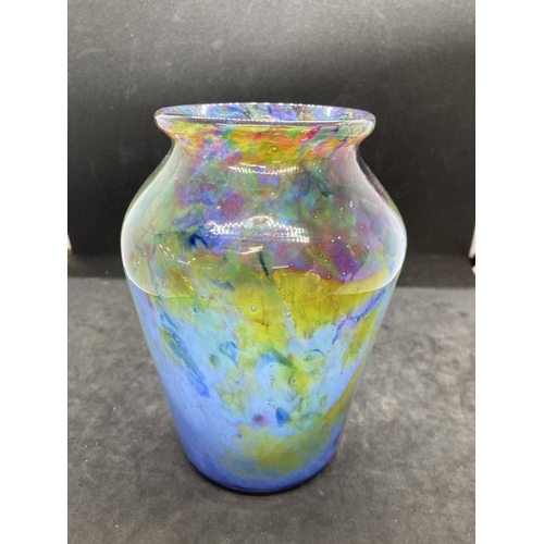 406 - The Mavis and John Wareham Collection: Monart vase pale blue with multicoloured inclusions to top ha... 