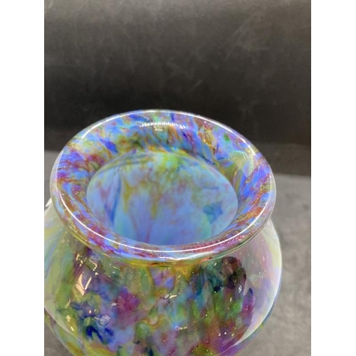 406 - The Mavis and John Wareham Collection: Monart vase pale blue with multicoloured inclusions to top ha... 