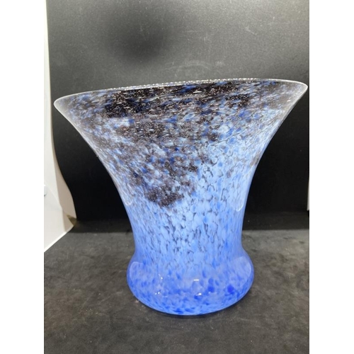 407 - The Mavis and John Wareham Collection: Monart vase flared shape pale blue with purple inclusion to t... 