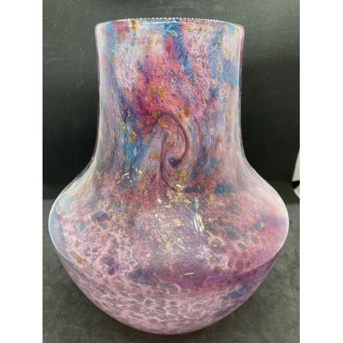 408 - The Mavis and John Wareham Collection: Monart vase deep raspberry, top half multicoloured swirls, av... 