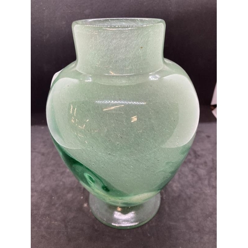 409 - The Mavis and John Wareham Collection: Monart vase green with darker green and white inclusions, ovo... 