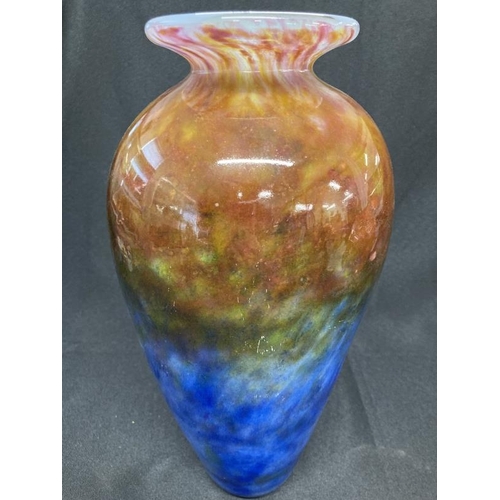 412 - The Mavis and John Wareham Collection: Adam Aaronsen signed vase, blue rising to deep red. 13¾ins.