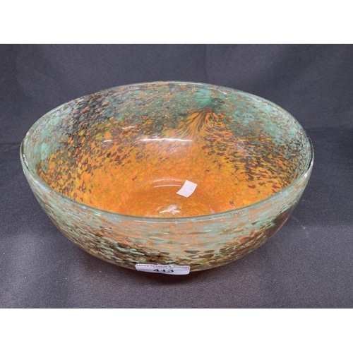 413 - The Mavis and John Wareham Collection: Monart bowl orange and yellow leading to green and aventurine... 