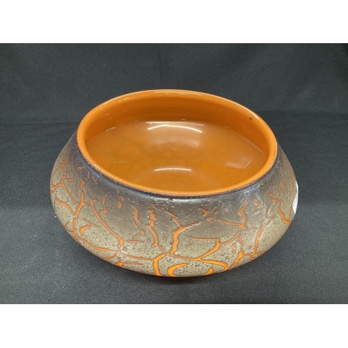 415 - The Mavis and John Wareham Collection: Monart bowl orange cased silver crackle with iridescent small... 