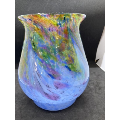 418 - The Mavis and John Wareham Collection: Monart vase pale blue with multicoloured inclusions to two th... 