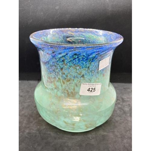 425 - The Mavis and John Wareham Collection: Monart vase pale green with blue and multi coloured inclusion... 