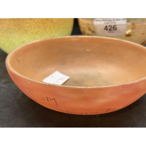 426 - The Mavis and John Wareham Collection: Daum trinket bowl orange and red. Dia. 4¾ins. Plus two Scotti... 