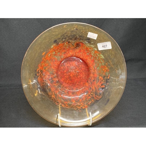 427 - The Mavis and John Wareham Collection: Monart bowl red, orange clear with green, blue and aventurine... 